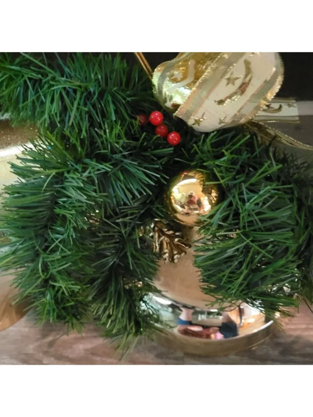 Large Double Gold Christmas Bell Ornament Hanging Plastic Greenery Gold Ribbon